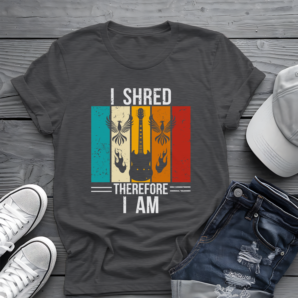 I Shred Therefore I Am T-Shirt πΈ Retro Guitar Philosophy Shirt