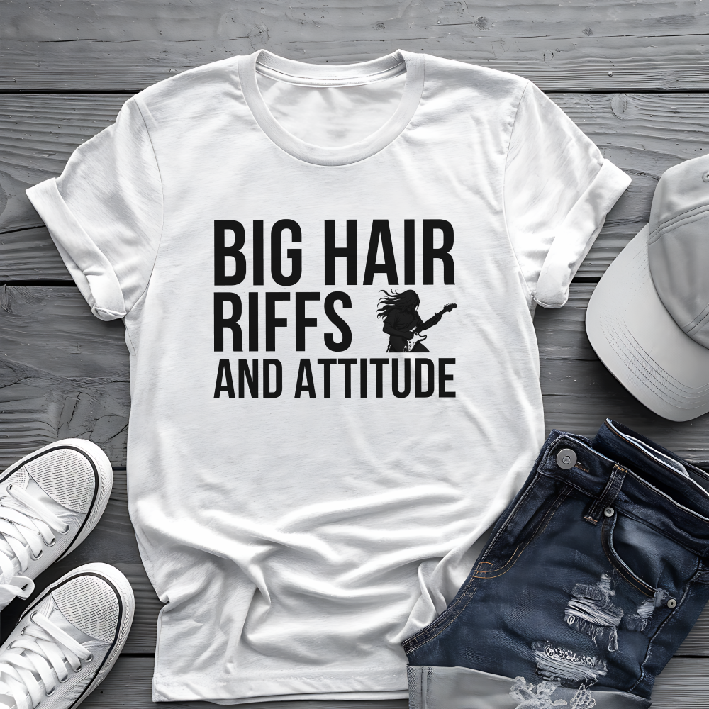 Big Hair Riffs And Attitude Tee 🎸 80s Rock Music Shirt