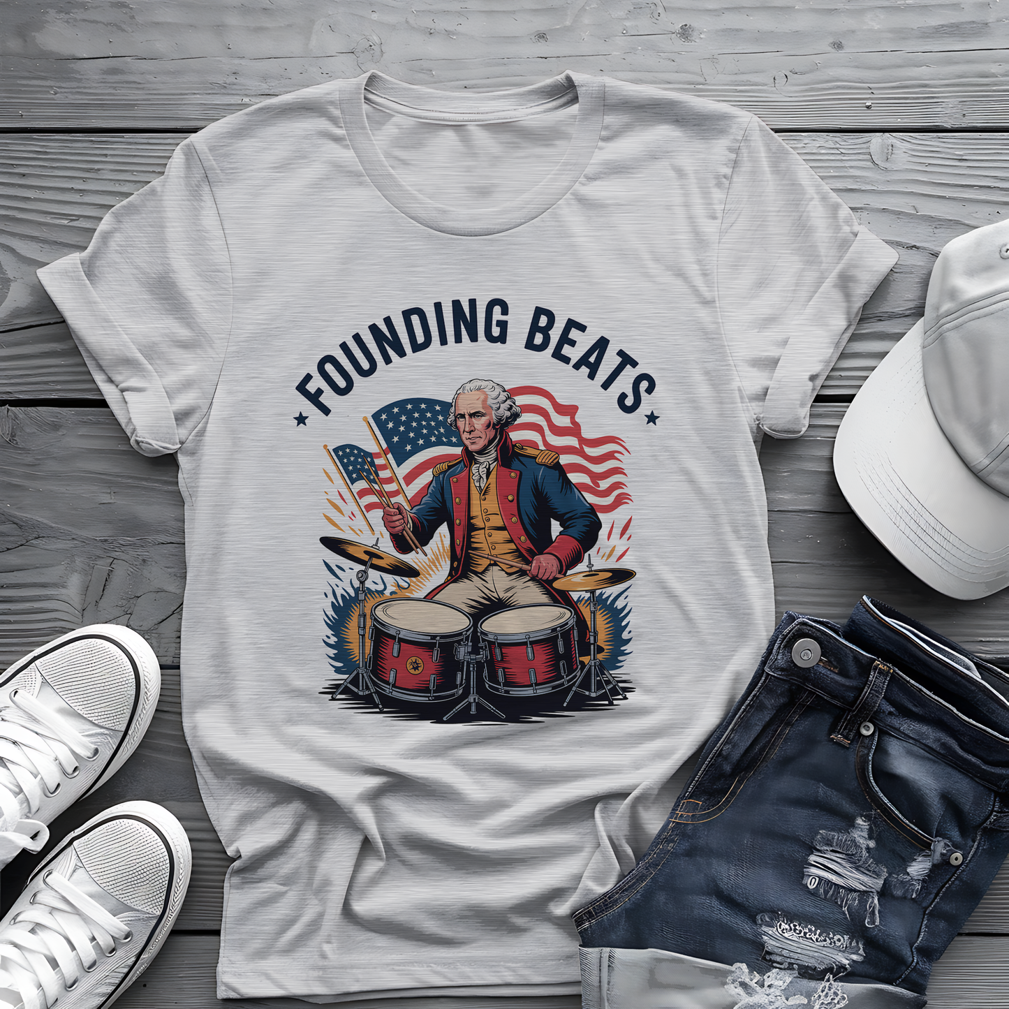 Founding Beats Tee π₯ Patriotic 4th of July Drummer Shirt - George Washington Music Shirt