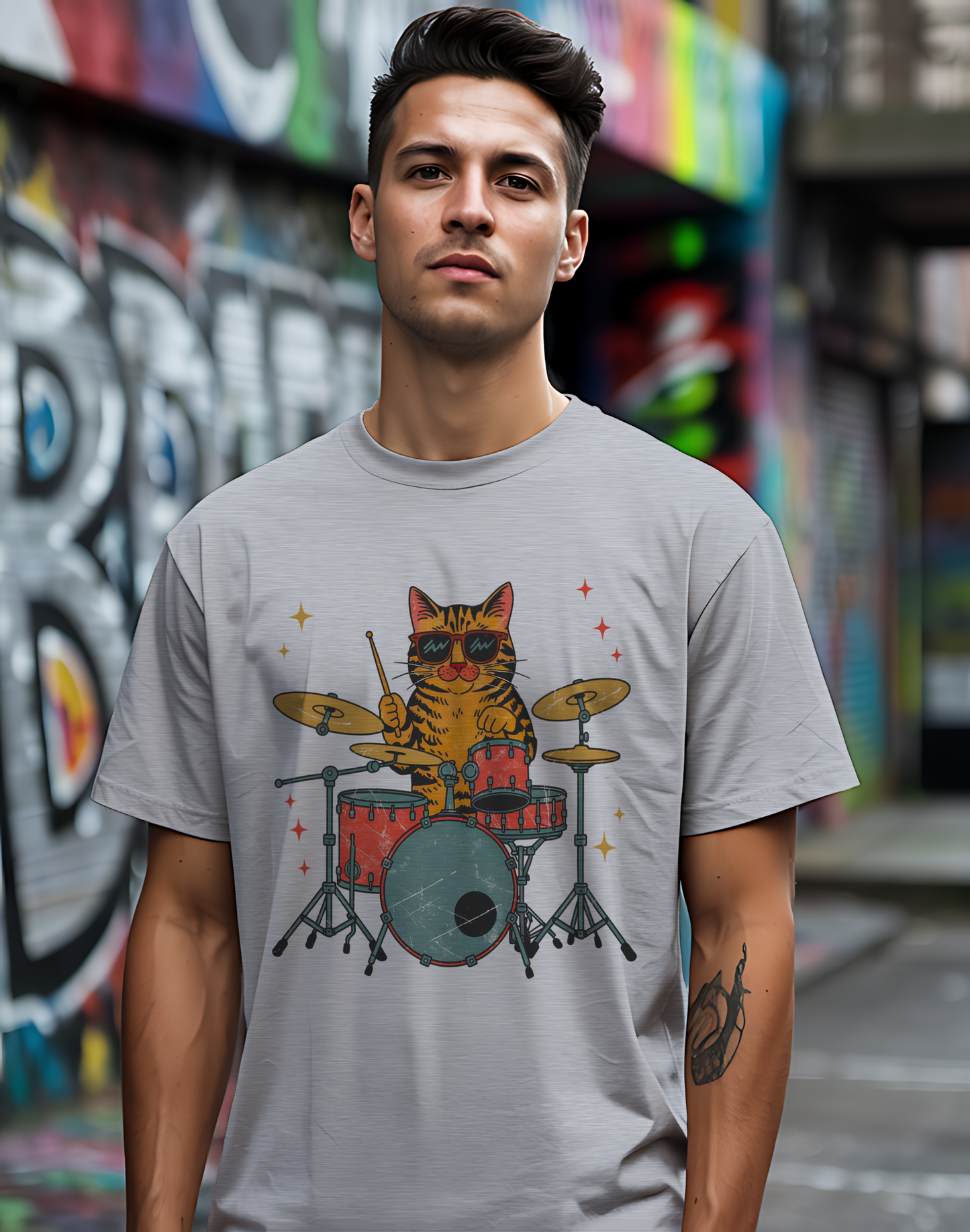 Drummer Cat Tee 🥁 Funny Music Shirt - Cat Lover Gift