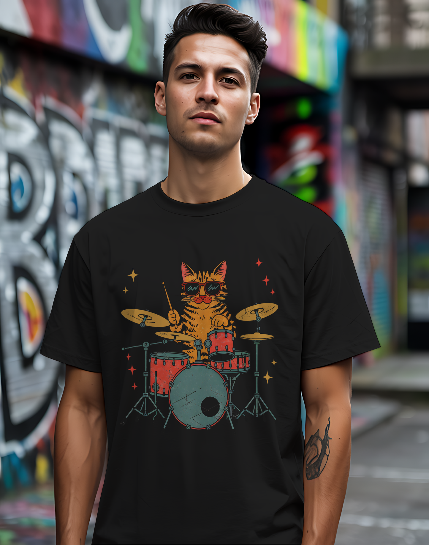 Drummer Cat Tee 🥁 Funny Music Shirt - Cat Lover Gift