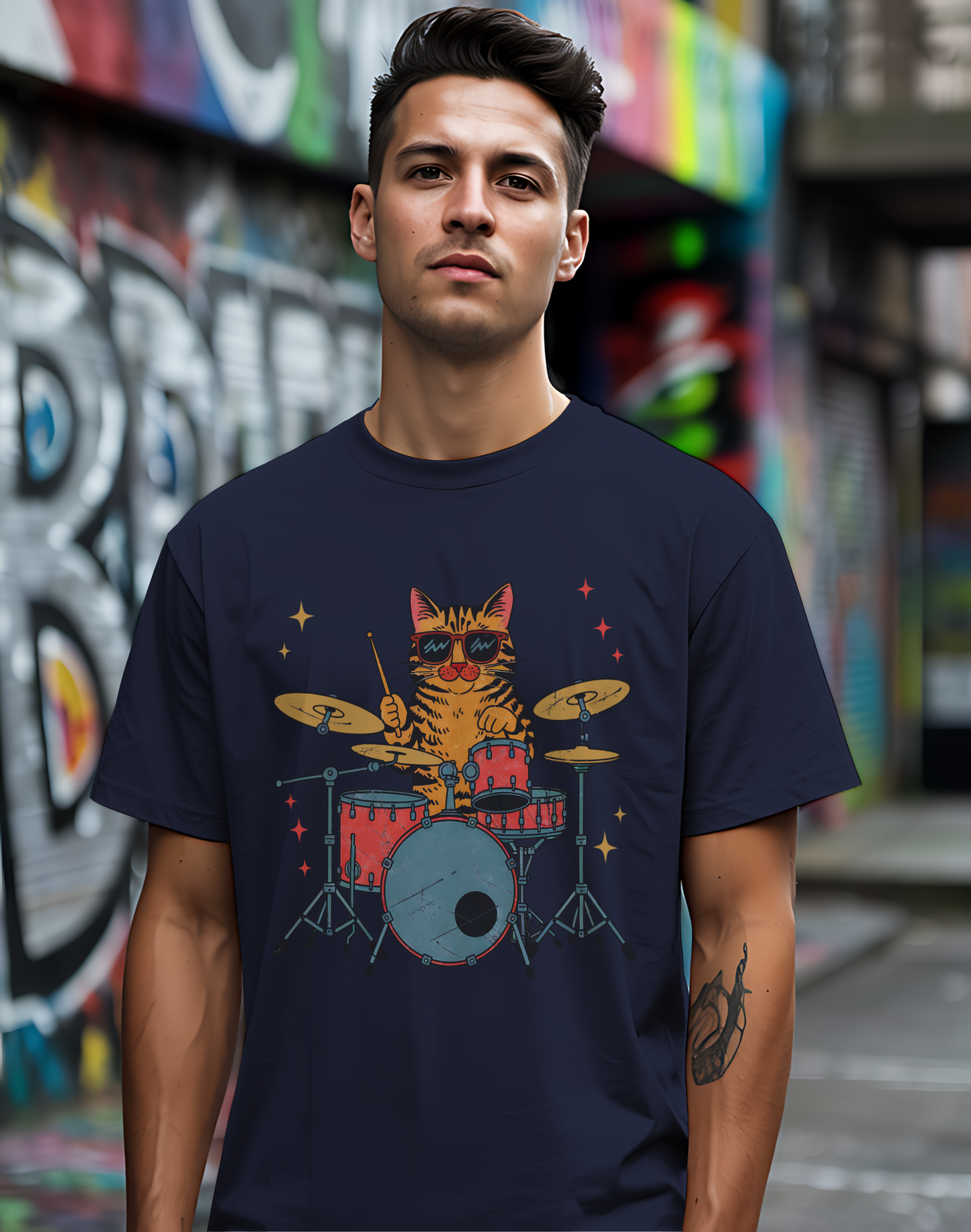 Drummer Cat Tee 🥁 Funny Music Shirt - Cat Lover Gift