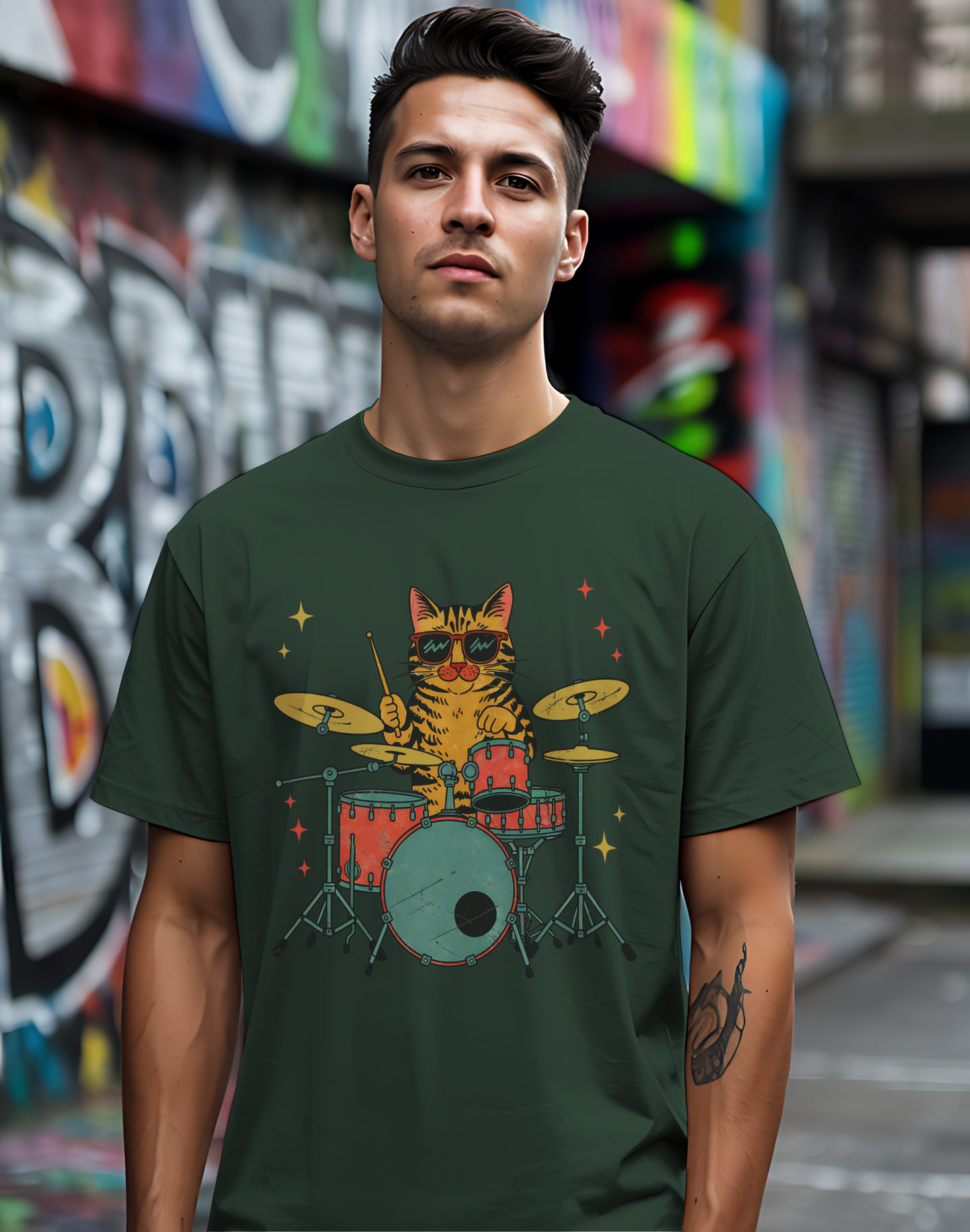 Drummer Cat Tee 🥁 Funny Music Shirt - Cat Lover Gift