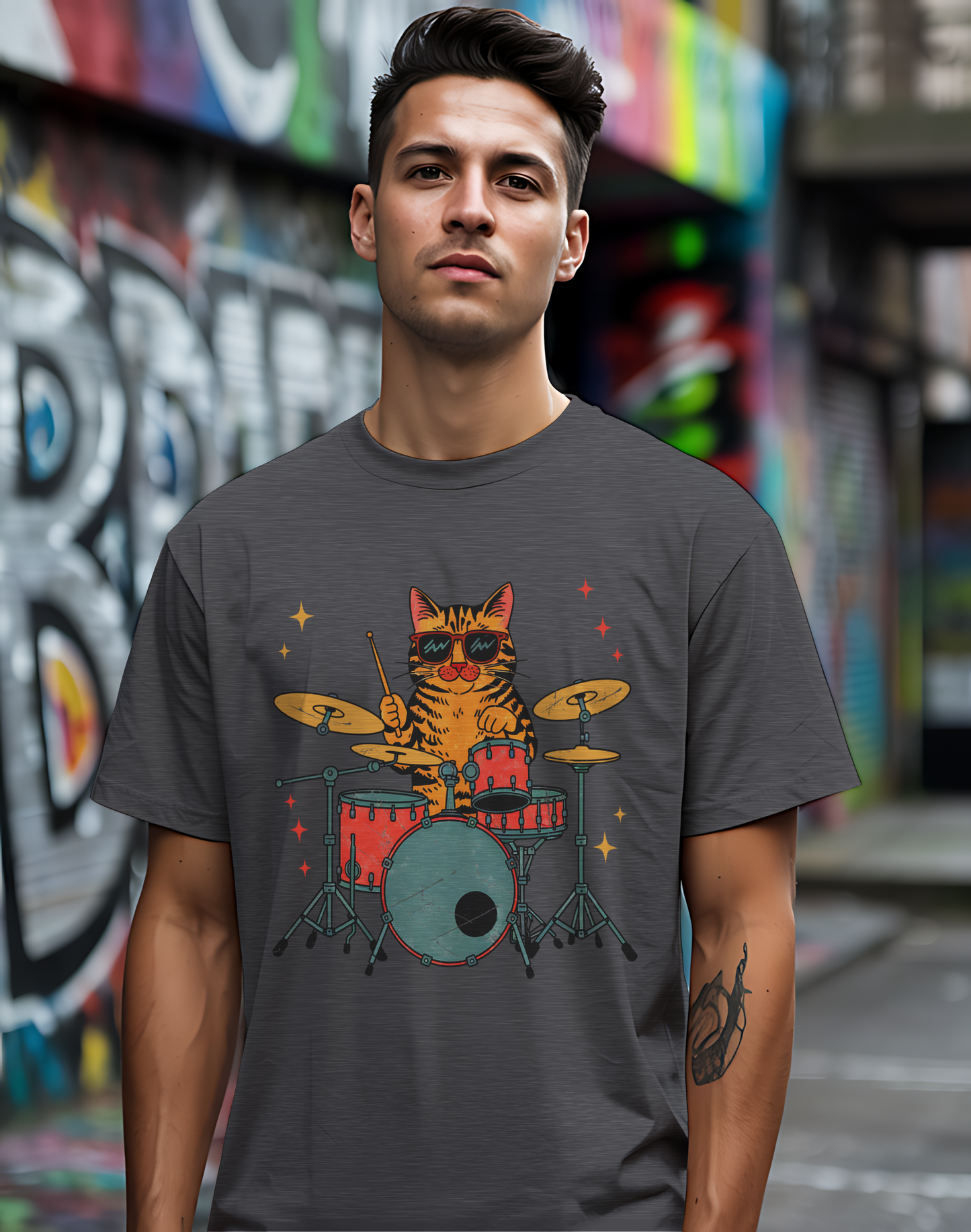 Drummer Cat Tee 🥁 Funny Music Shirt - Cat Lover Gift
