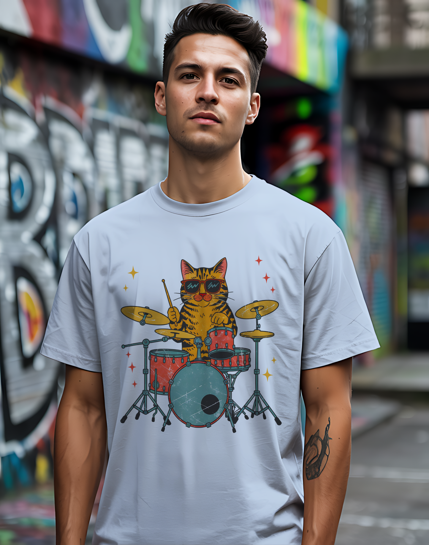 Drummer Cat Tee 🥁 Funny Music Shirt - Cat Lover Gift