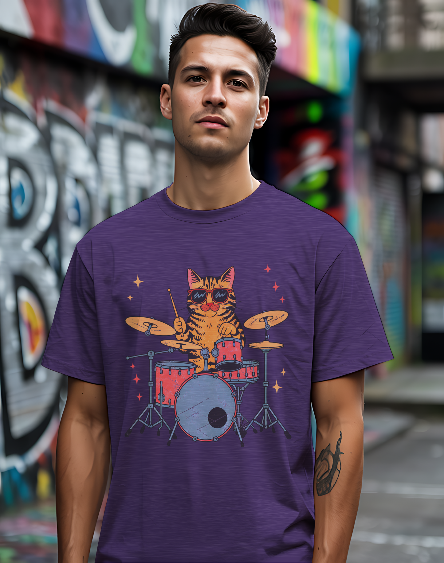 Drummer Cat Tee 🥁 Funny Music Shirt - Cat Lover Gift