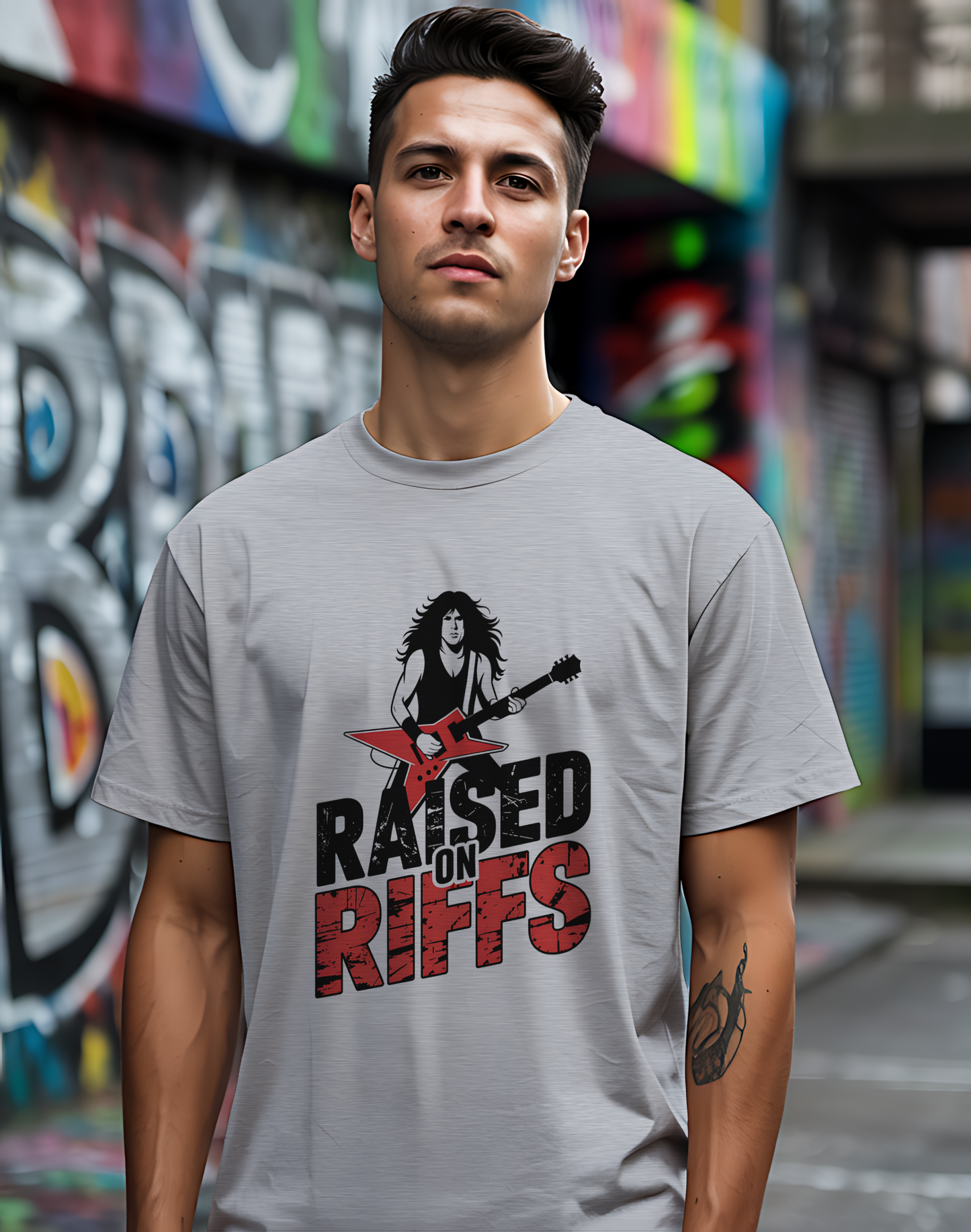 Raised On Riffs Tee 🎸 Bold Rock Guitar Music Shirt