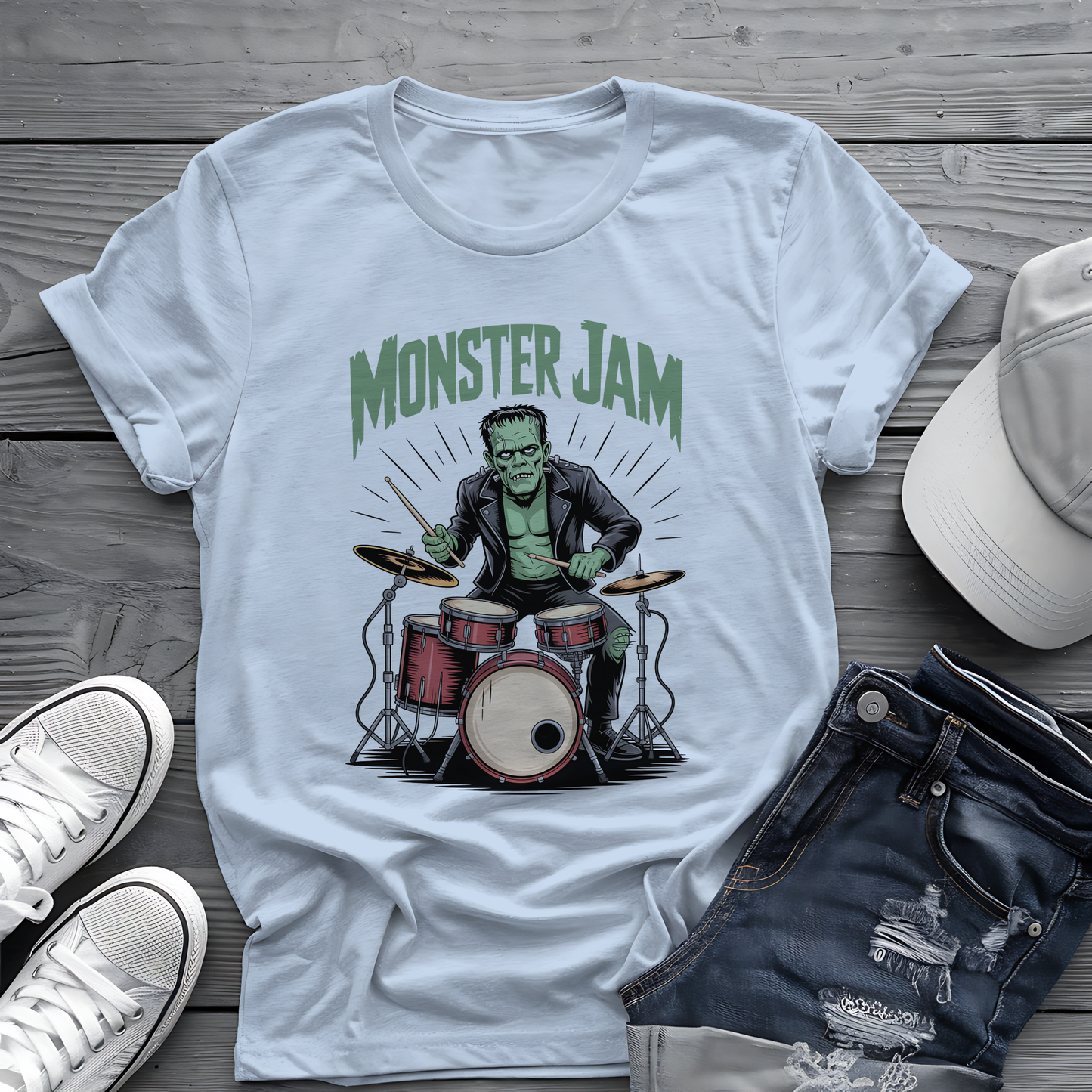 Monster Jam Frankenstein Tee 🥁 Spooky Halloween Drummer Shirt