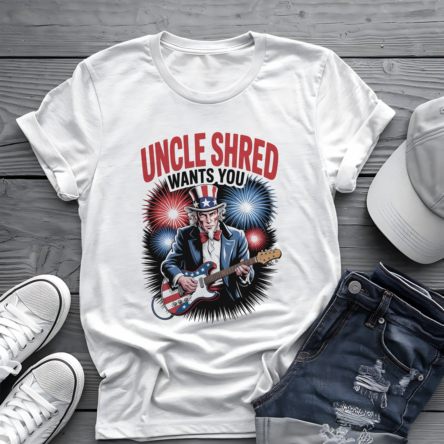 Uncle Shred Tee πΈ Patriotic 4th of July Guitar Shirt - American Rock