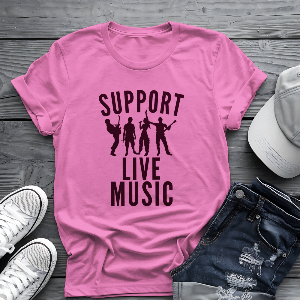 Support Live Music Tee πΆ Band Silhouette Shirt - Concert Lover & Musician Gift
