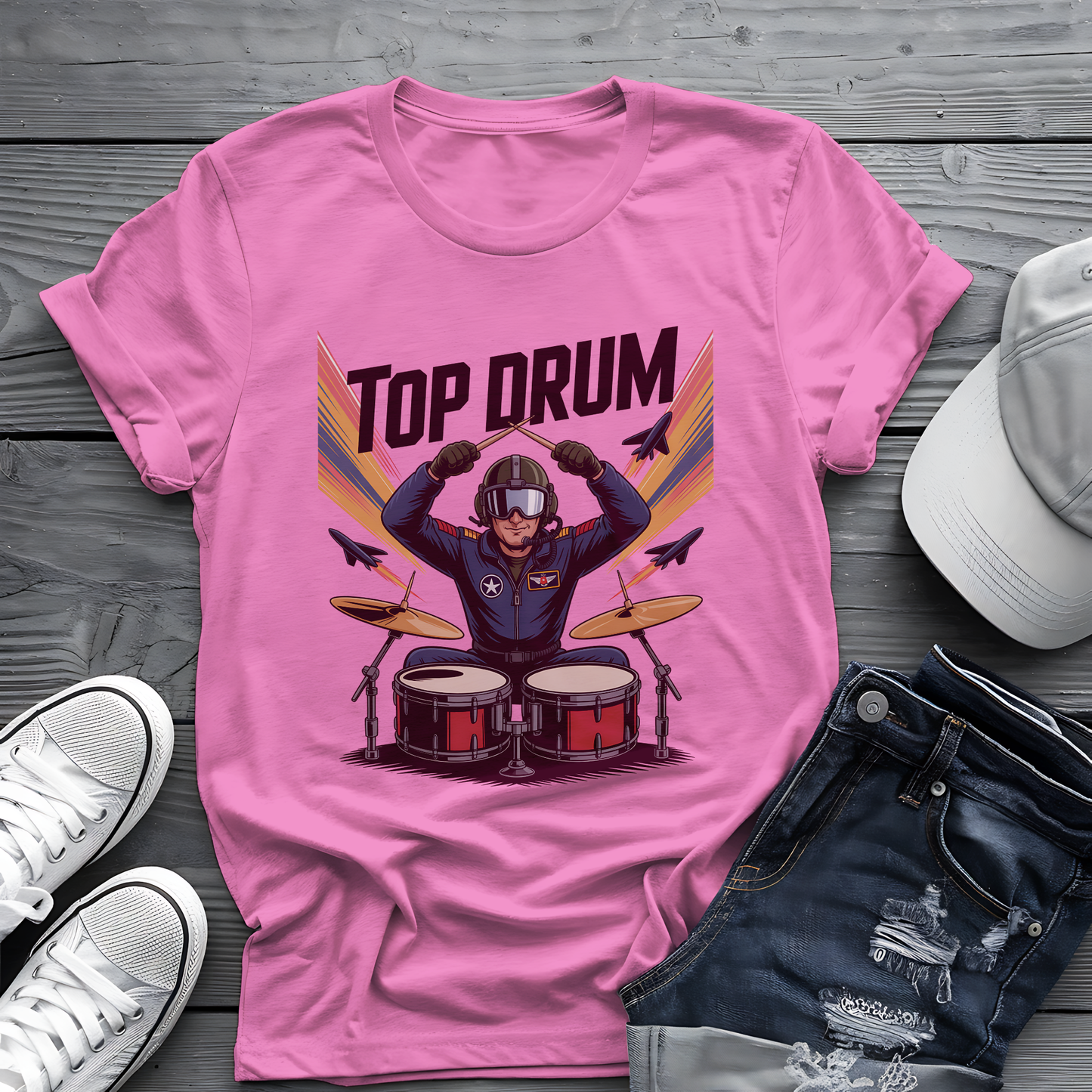 Top Drum Tee π₯ Fighter Pilot Drummer Shirt - Movie Parody Gift