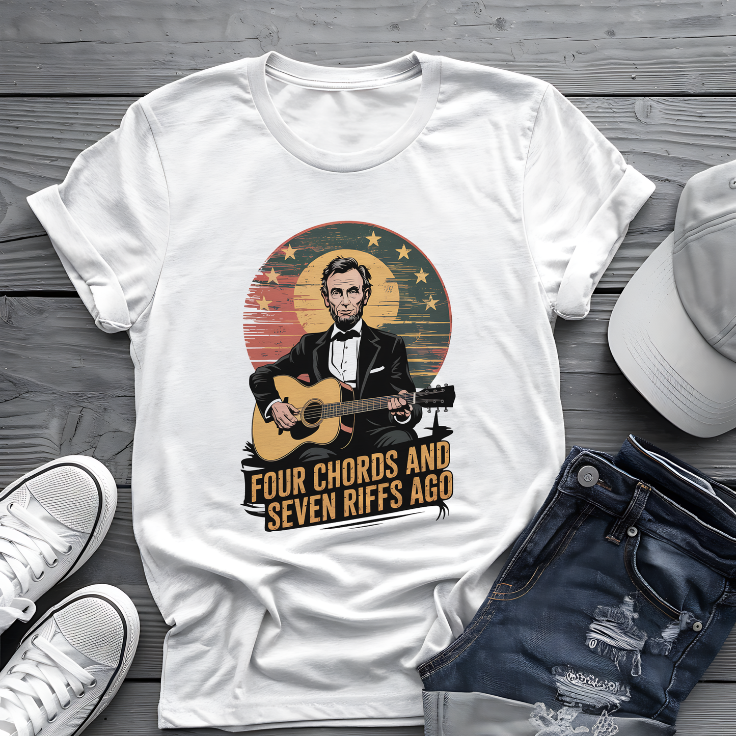 Lincoln Riffs Tee πΈ Patriotic Guitar Shirt - 4th of July