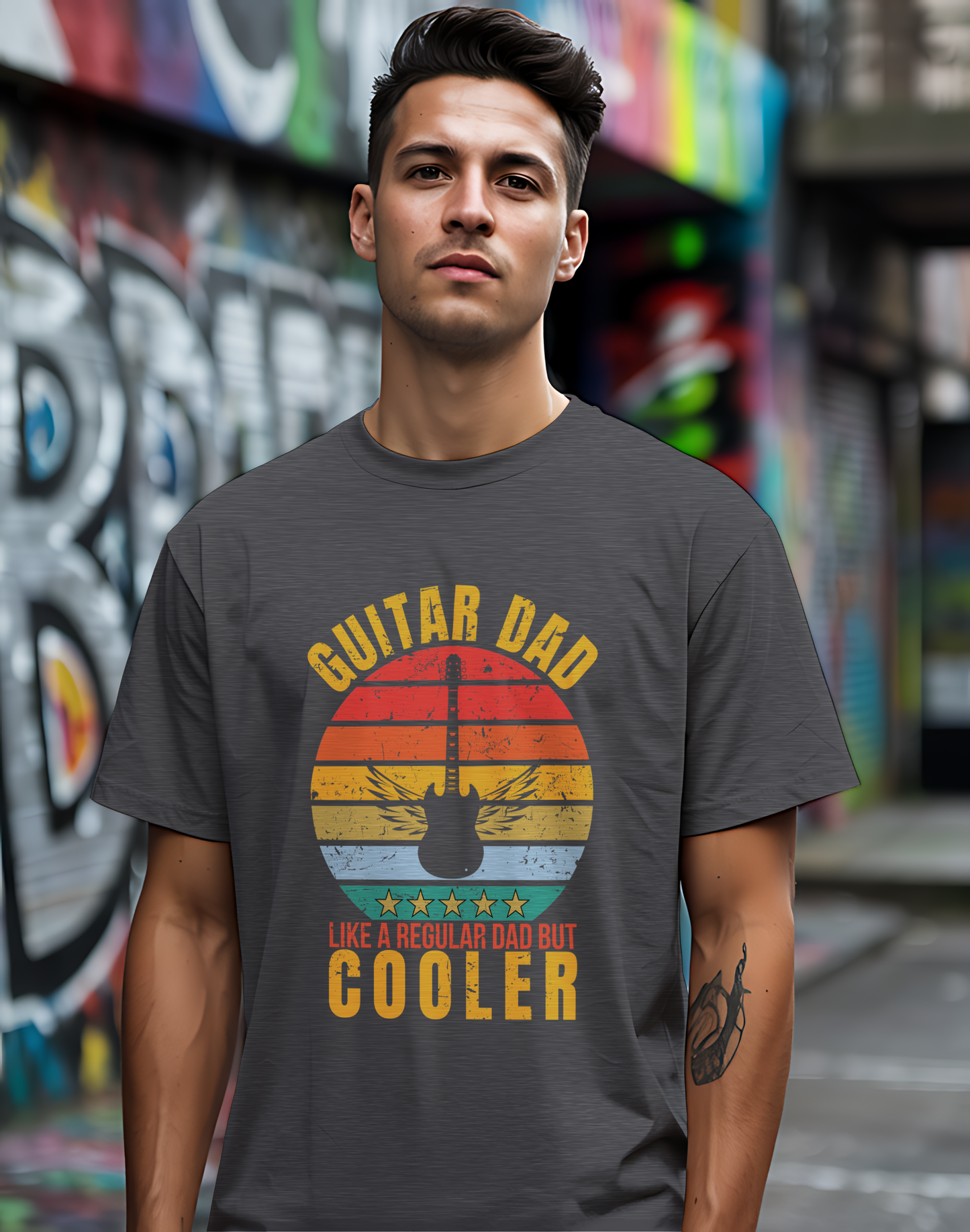 Guitar Dad Tee 🎸 Retro Sunset Shirt - Cool Dad Gift