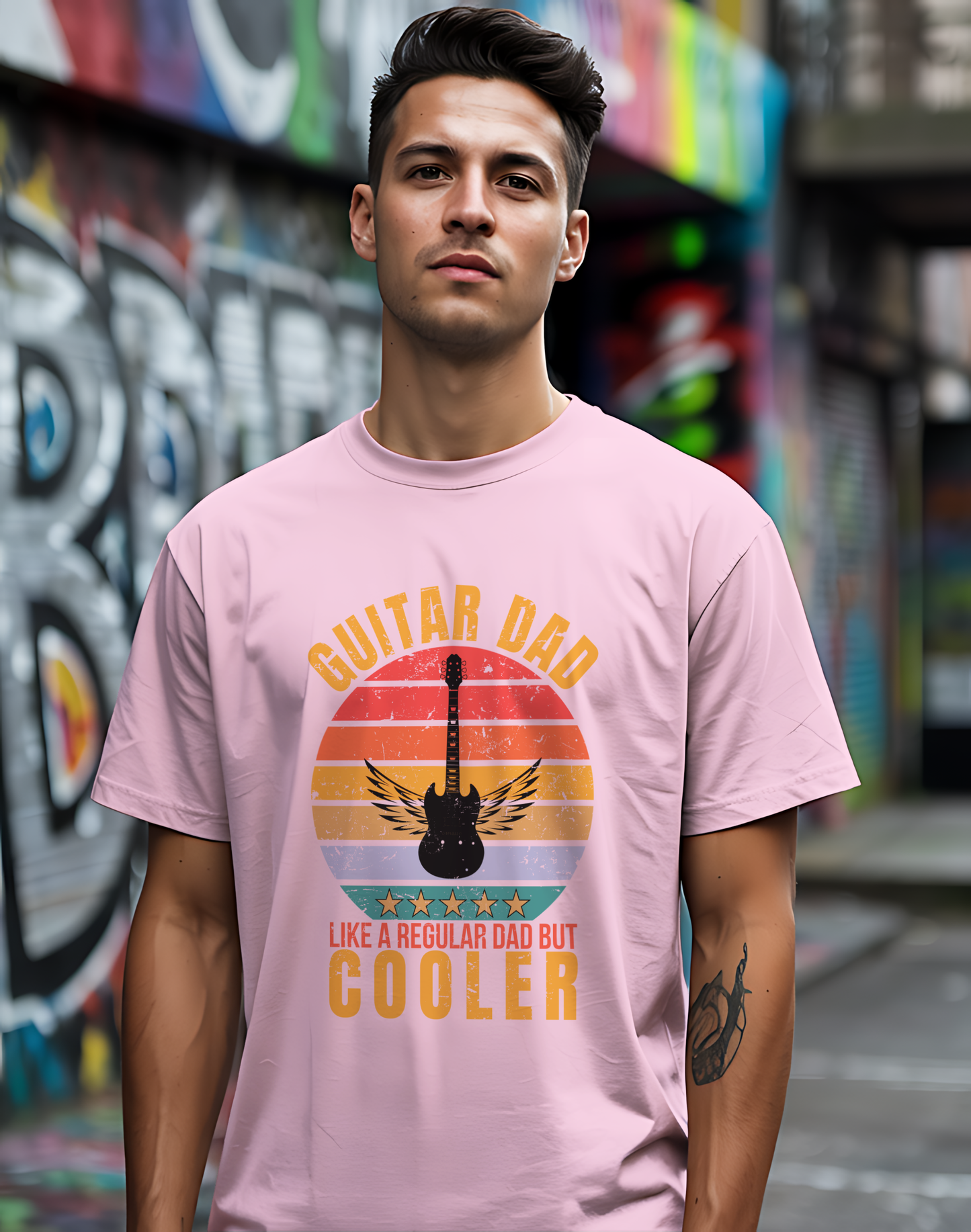 Guitar Dad Tee 🎸 Retro Sunset Shirt - Cool Dad Gift