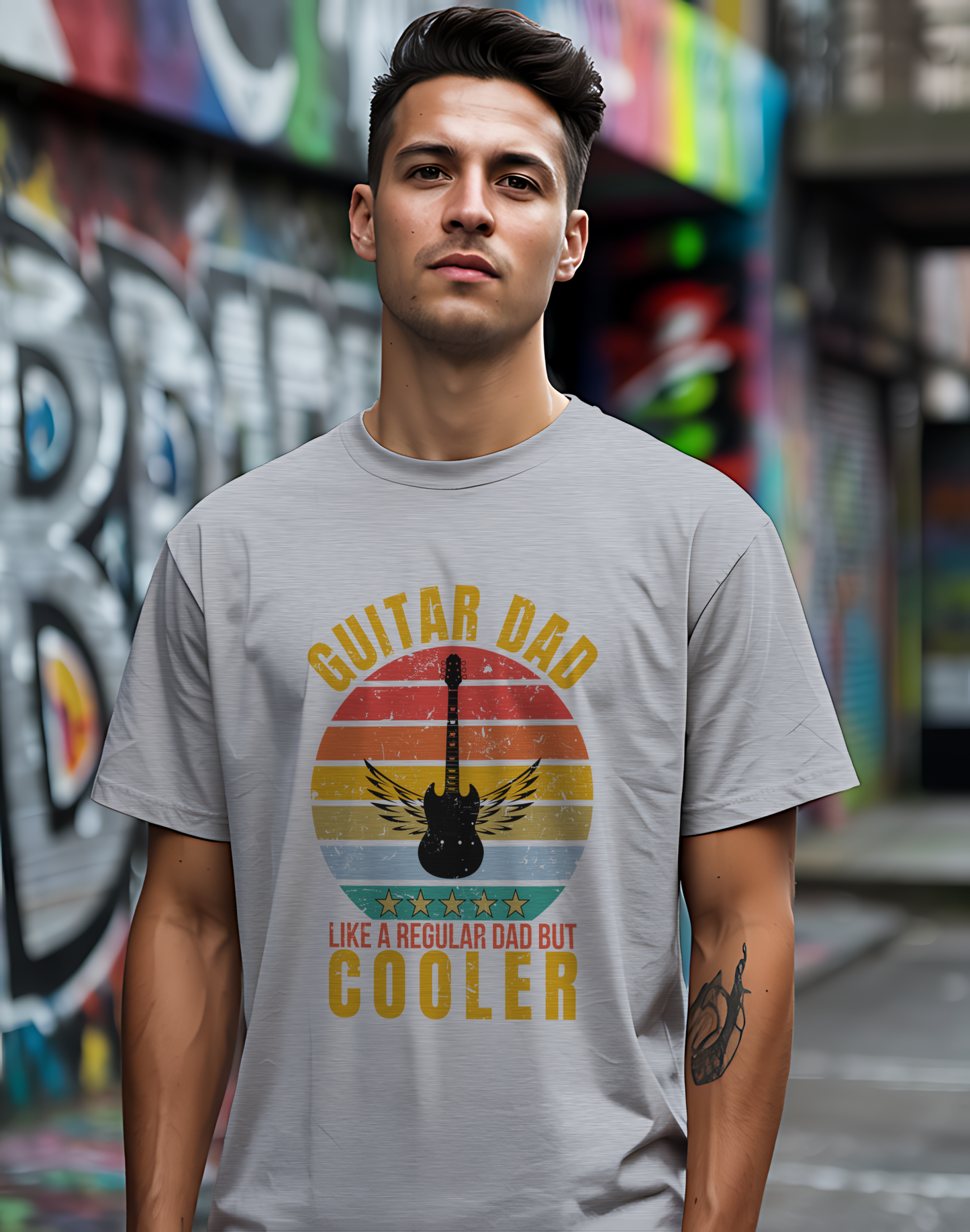 Guitar Dad Tee 🎸 Retro Sunset Shirt - Cool Dad Gift