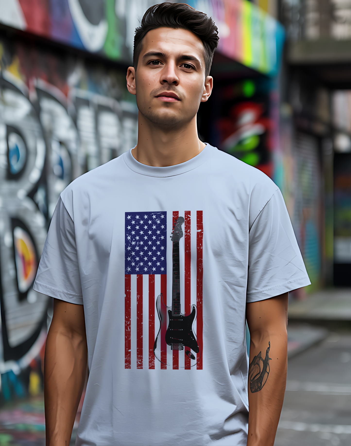 American Flag Guitar Tee ๐ธ Patriotic Music Shirt - USA Guitarist Gift