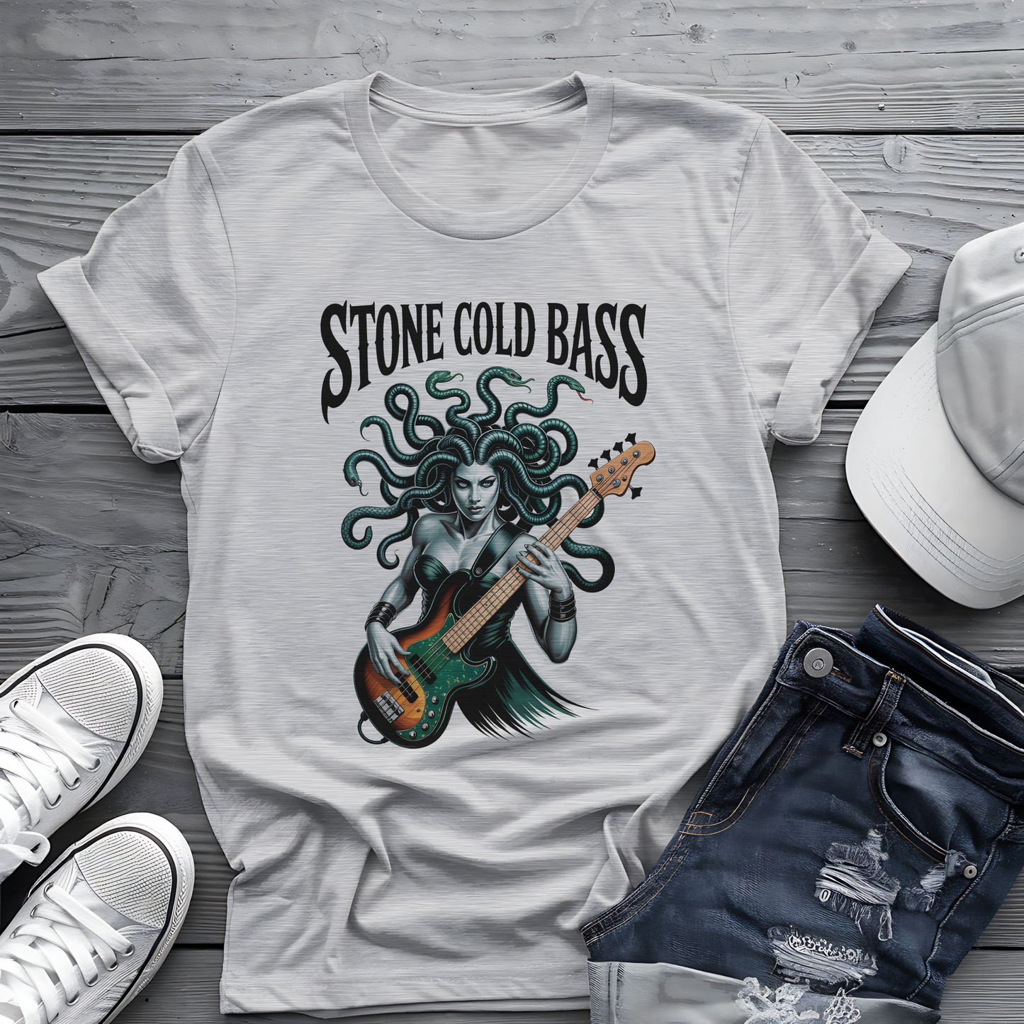 Stone Cold Bass Tee π Medusa Bassist Shirt - Spooky Music Gift