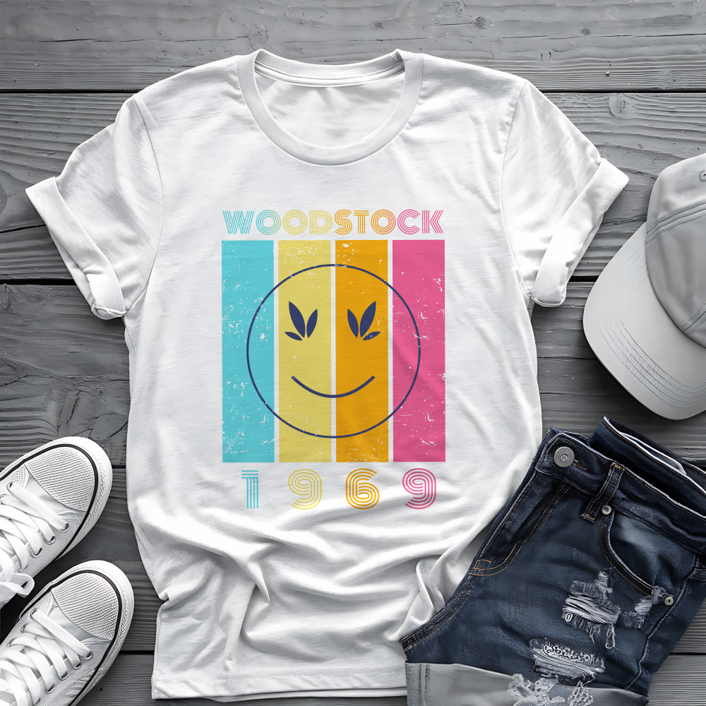 Woodstock 1969 Smiley Tee ☮️ Retro Music Festival Shirt