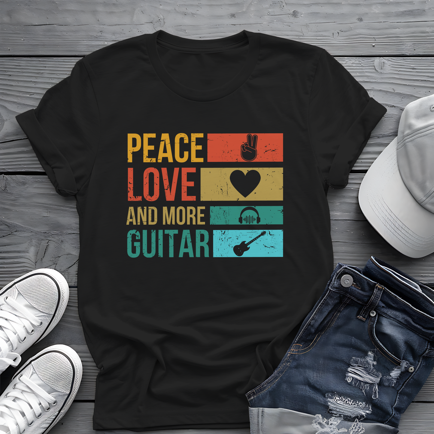 Peace Love Guitar Tee 🎸 Retro Icon Shirt - Music Lover Gift