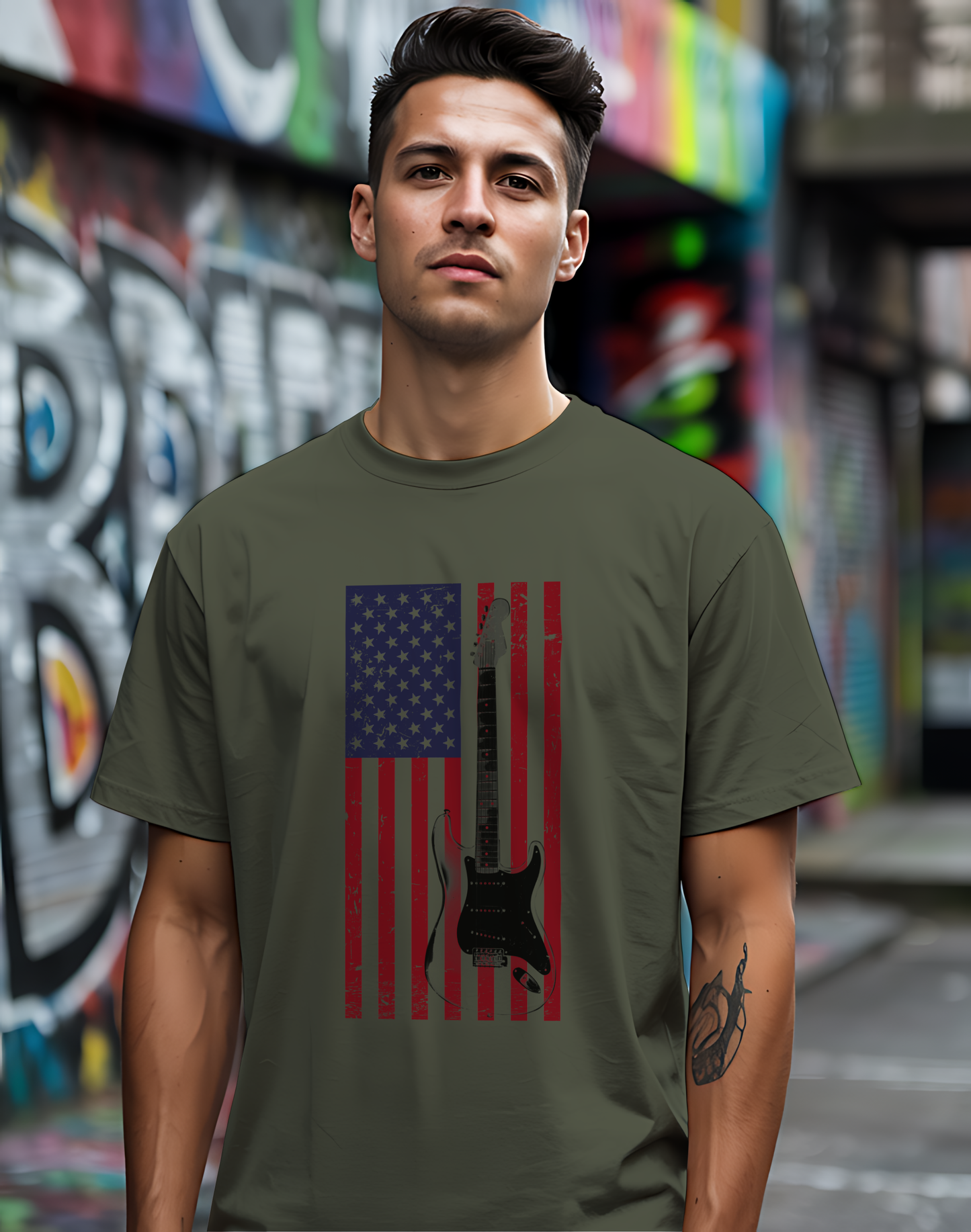 American Flag Guitar Tee ๐ธ Patriotic Music Shirt - USA Guitarist Gift