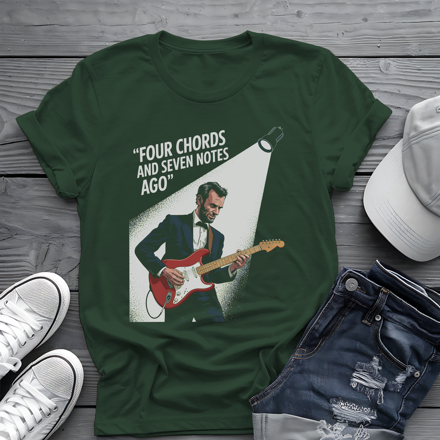Lincoln Guitar Tee 🎸 Funny Patriot Music Shirt - 4th of July