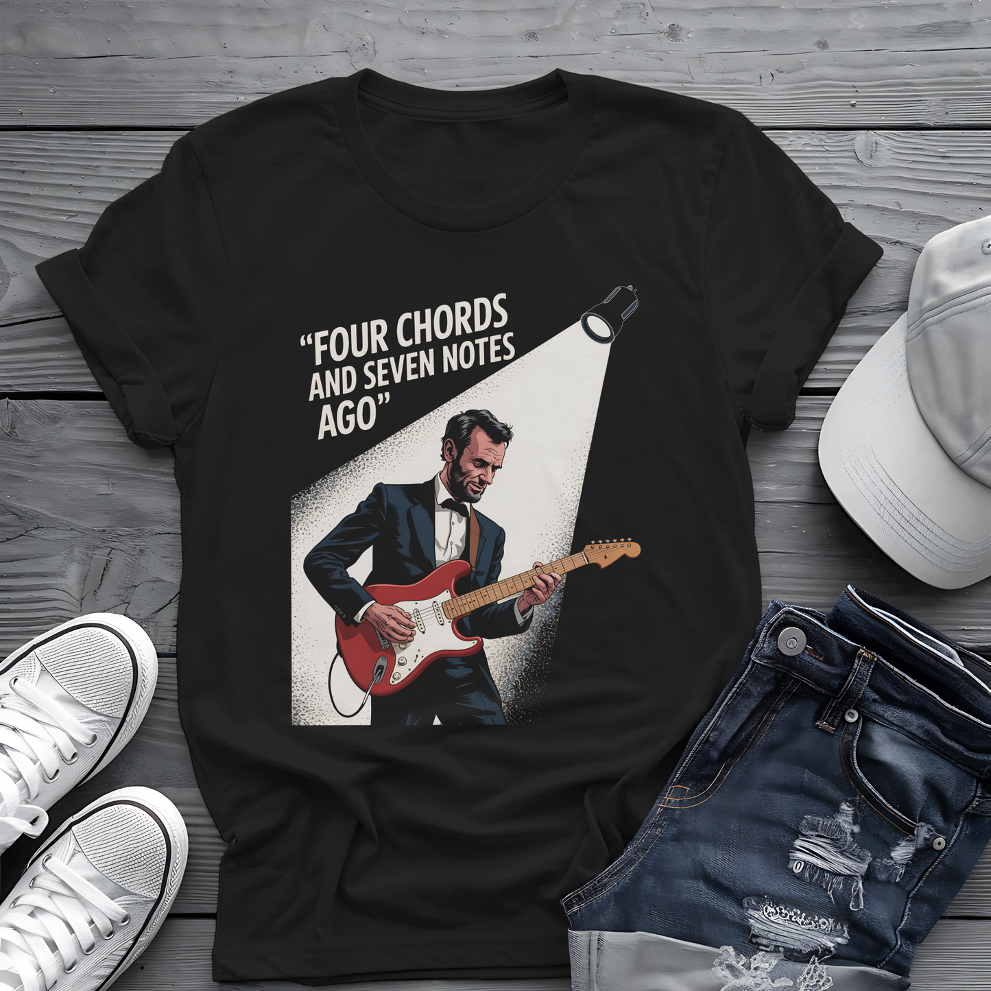 Lincoln Guitar Tee 🎸 Funny Patriot Music Shirt - 4th of July