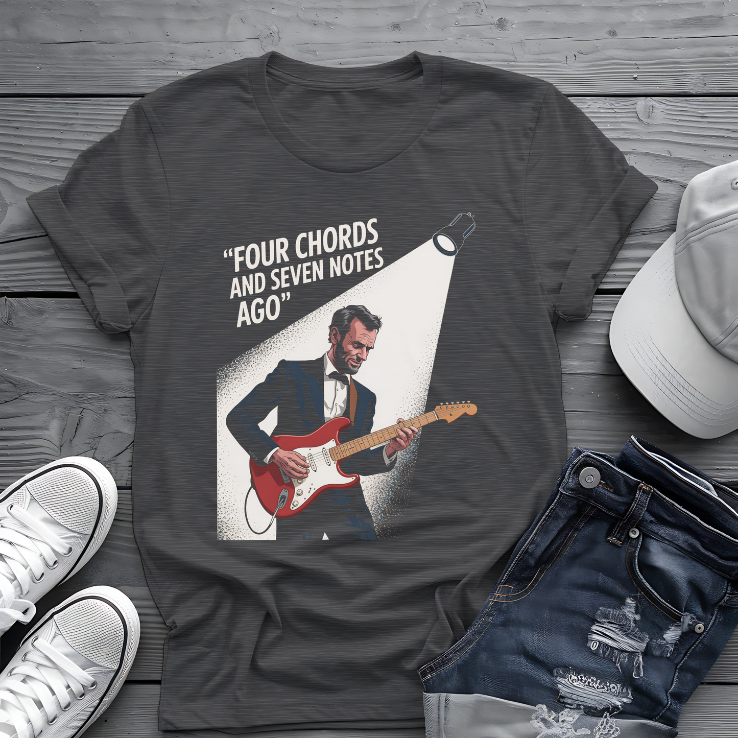Lincoln Guitar Tee 🎸 Funny Patriot Music Shirt - 4th of July