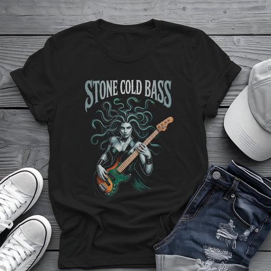 Stone Cold Bass Tee 🐍 Medusa Bassist Shirt - Spooky Music Gift