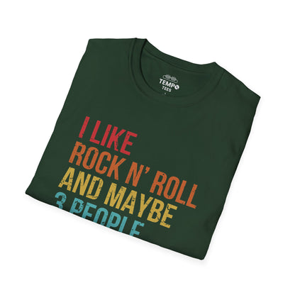 I Like Rock N' Roll and Maybe 3 People Tee 🎸 Funny Introverted Rock Shirt - Retro Design