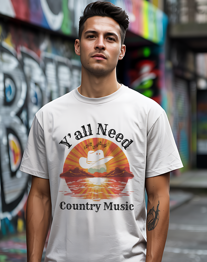 Y'all Need Country Tee 🤠🎶 Sunset Cowboy Hat Shirt