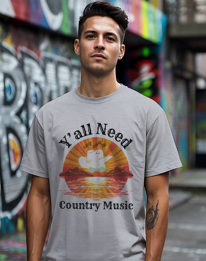 Y'all Need Country Tee 🤠🎶 Sunset Cowboy Hat Shirt