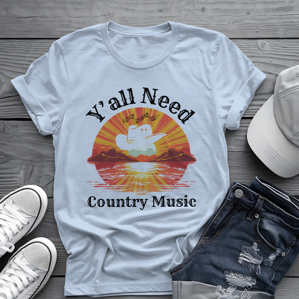 Y'all Need Country Tee 🤠🎶 Sunset Cowboy Hat Shirt