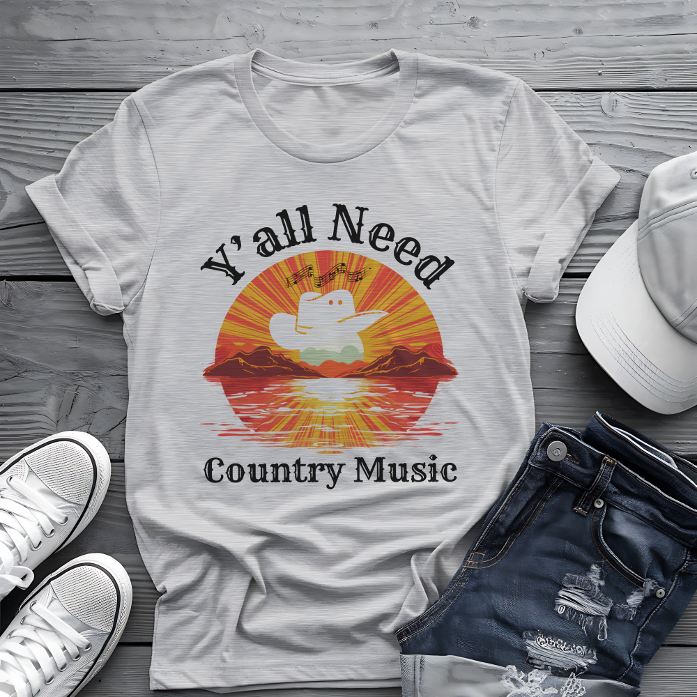 Y'all Need Country Tee 🤠🎶 Sunset Cowboy Hat Shirt
