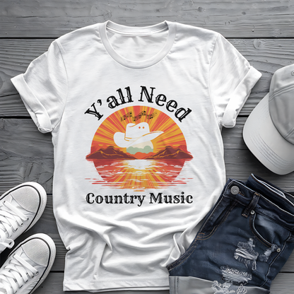 Y'all Need Country Tee 🤠🎶 Sunset Cowboy Hat Shirt