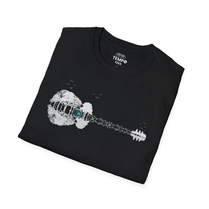 Guitar Forest Reflection T-Shirt – Nature Lover Music Tee for Guitarists