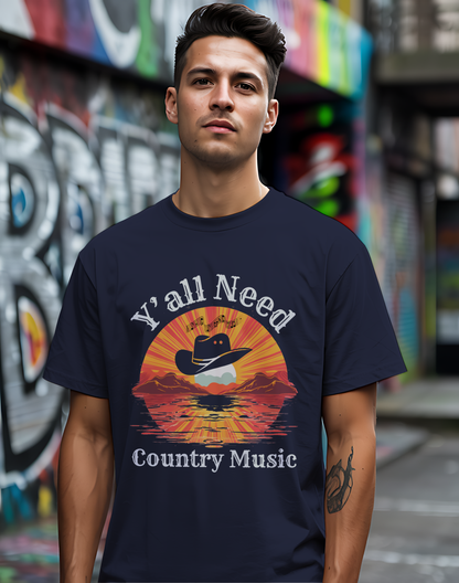 Y'all Need Country Tee 🤠🎶 Sunset Cowboy Hat Shirt