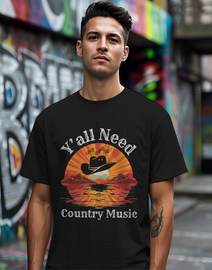 Y'all Need Country Tee 🤠🎶 Sunset Cowboy Hat Shirt