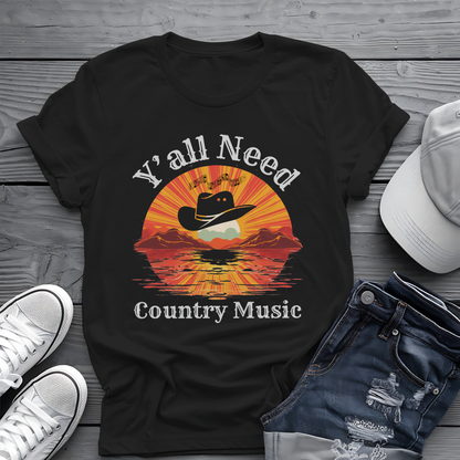 Y'all Need Country Tee 🤠🎶 Sunset Cowboy Hat Shirt