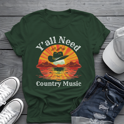 Y'all Need Country Tee 🤠🎶 Sunset Cowboy Hat Shirt