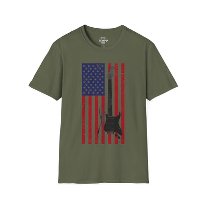 American Flag Guitar Tee 🎸 Patriotic Music Shirt - USA Guitarist Gift