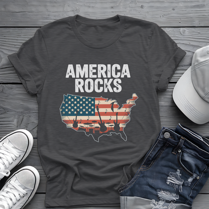 America Rocks Tee 🇺🇸 Patriotic Music 4th of July Shirt - USA Map