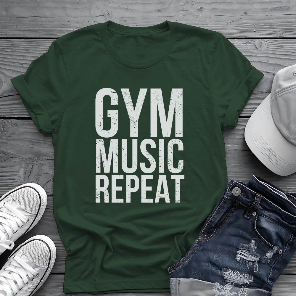 Gym Music Repeat Tee 🏋️‍♂️ Fitness Motivation Shirt