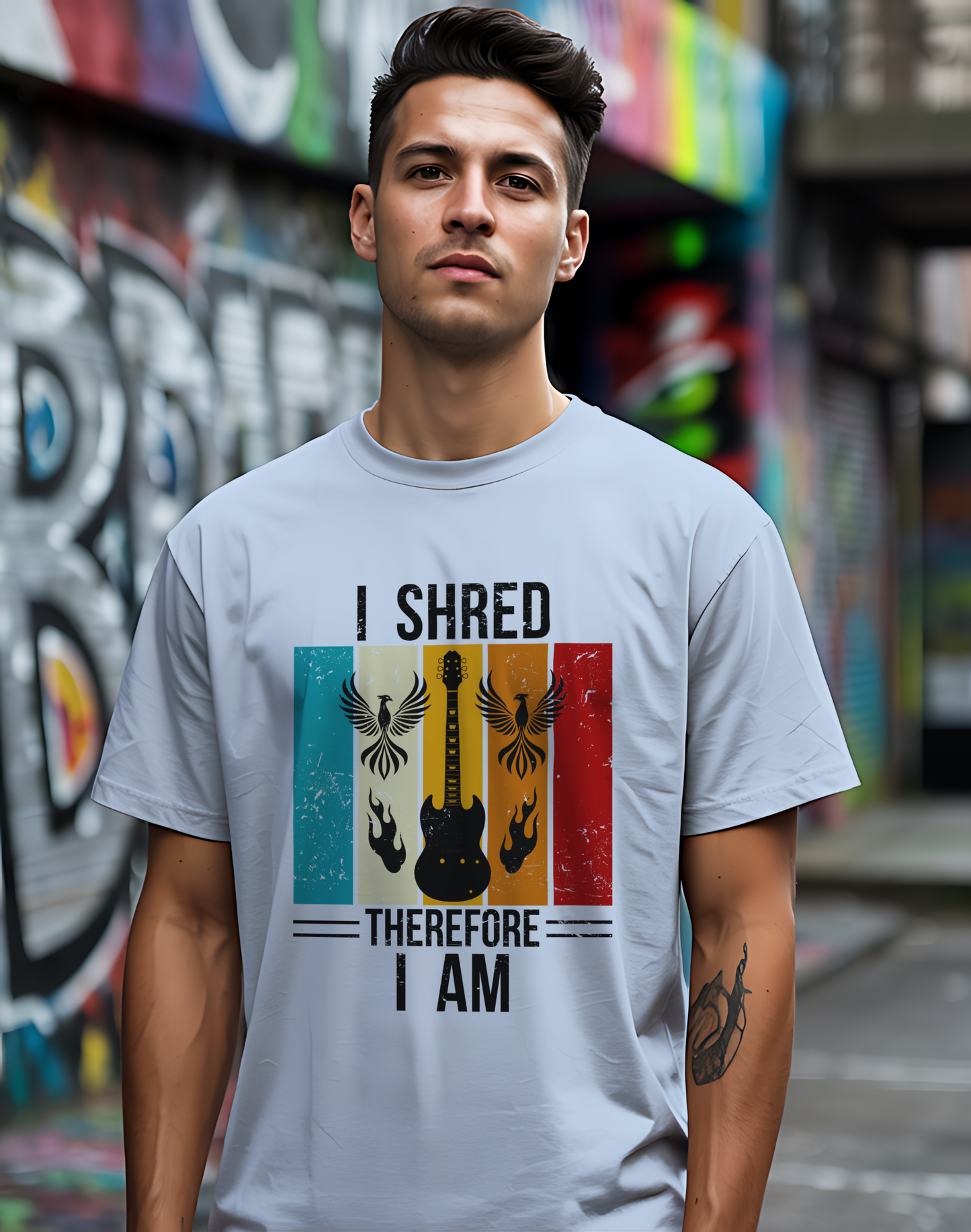 I Shred Therefore I Am T-Shirt 🎸 Retro Guitar Philosophy Shirt