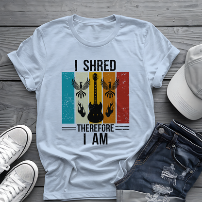 I Shred Therefore I Am T-Shirt 🎸 Retro Guitar Philosophy Shirt