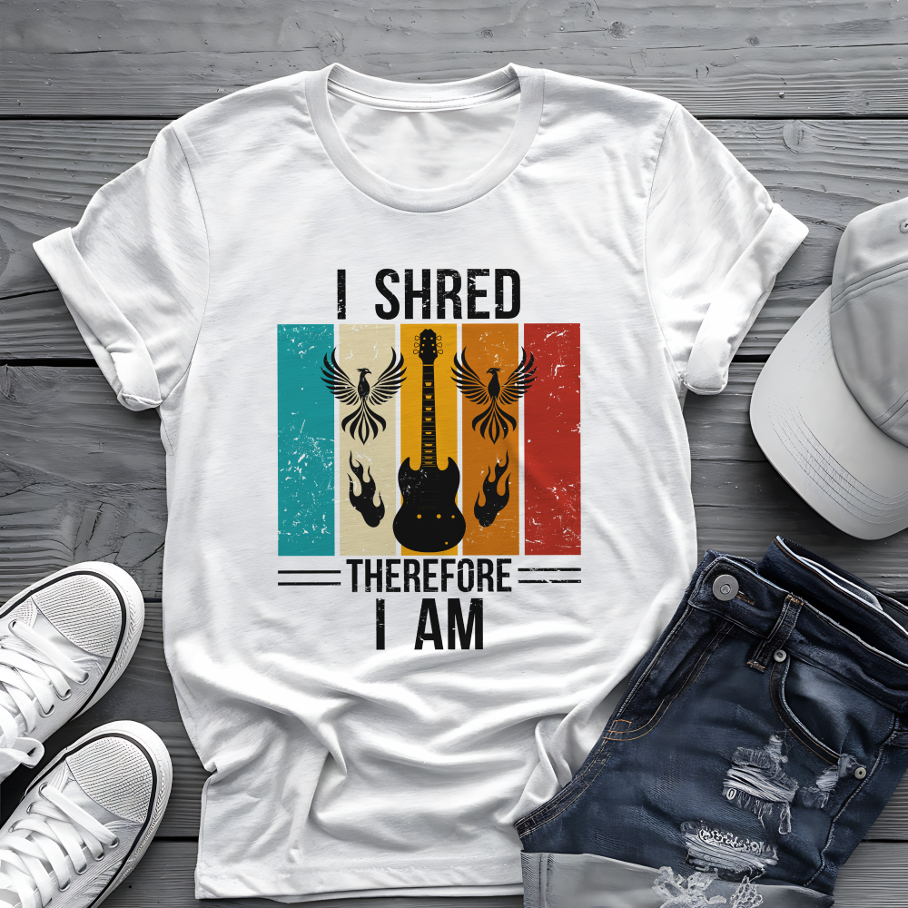 I Shred Therefore I Am T-Shirt 🎸 Retro Guitar Philosophy Shirt