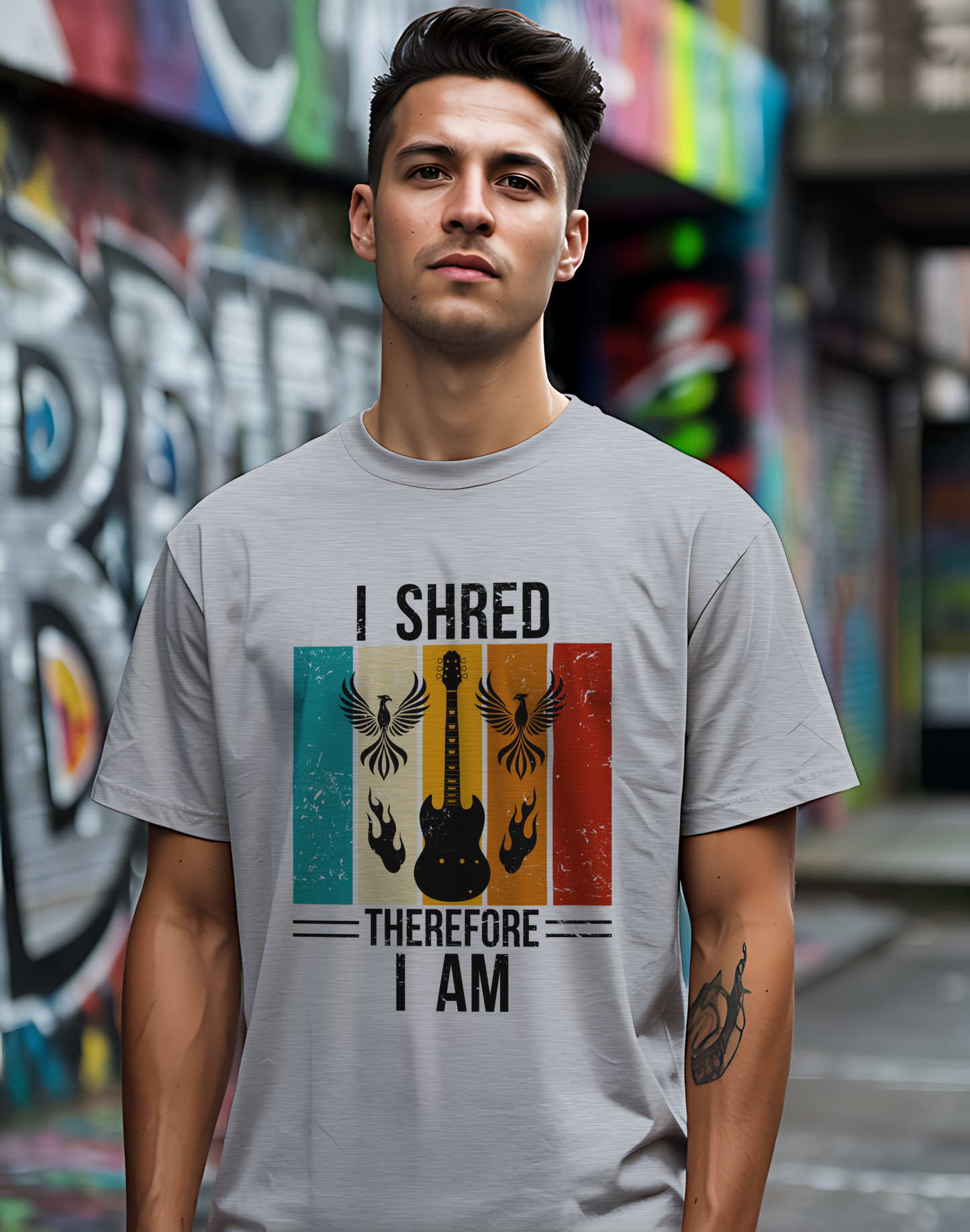 I Shred Therefore I Am T-Shirt 🎸 Retro Guitar Philosophy Shirt