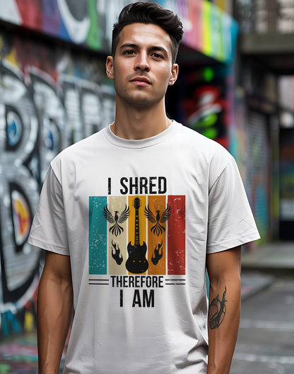 I Shred Therefore I Am T-Shirt 🎸 Retro Guitar Philosophy Shirt