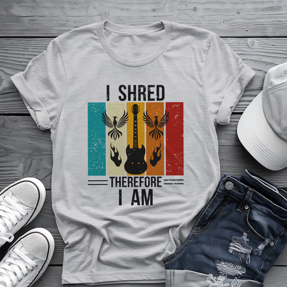I Shred Therefore I Am T-Shirt 🎸 Retro Guitar Philosophy Shirt