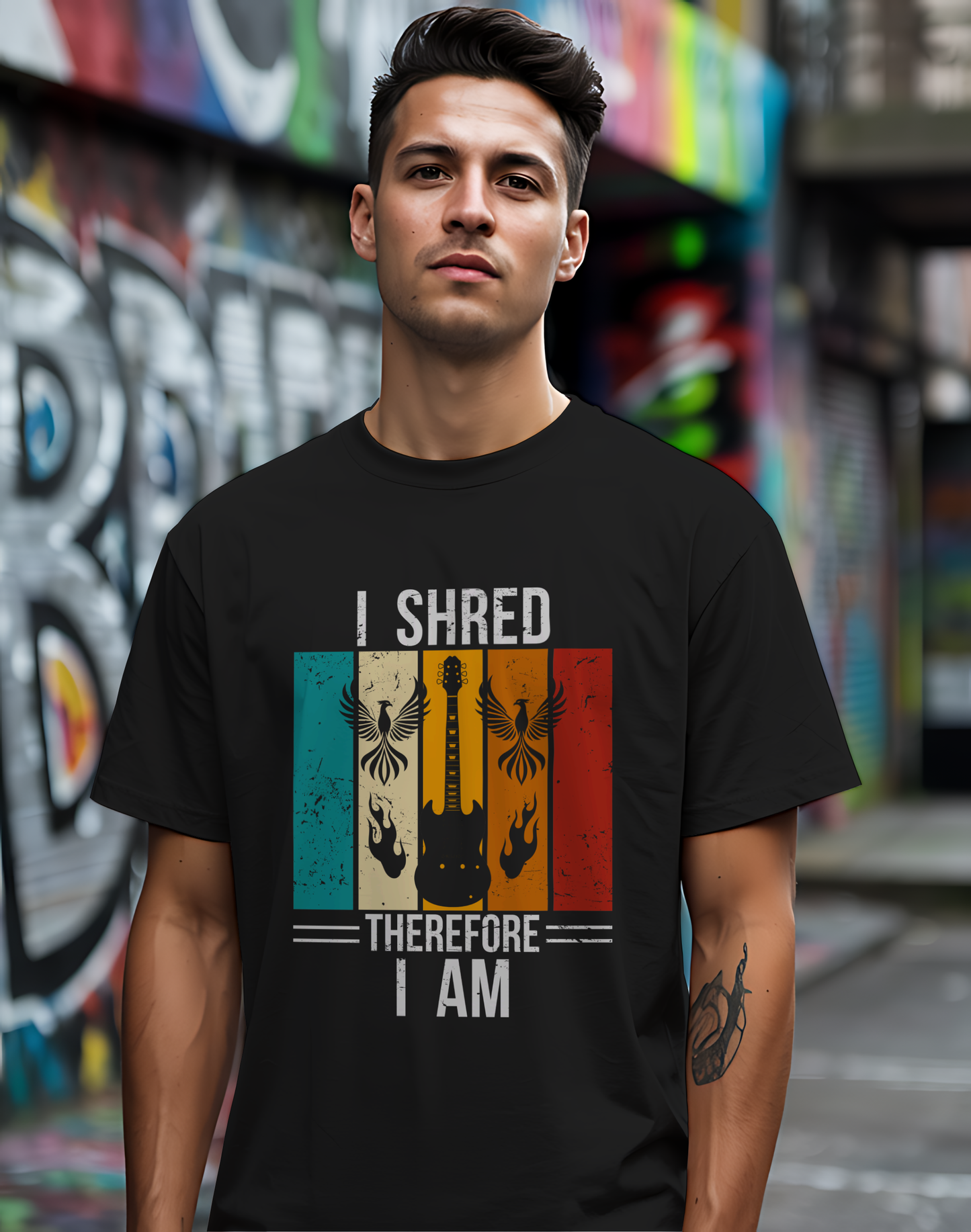 I Shred Therefore I Am T-Shirt 🎸 Retro Guitar Philosophy Shirt