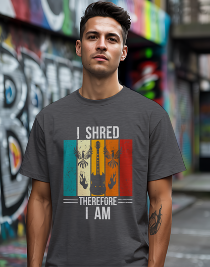 I Shred Therefore I Am T-Shirt 🎸 Retro Guitar Philosophy Shirt